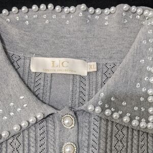 Lizette Collection Gray Pearl-Embellished Sweater